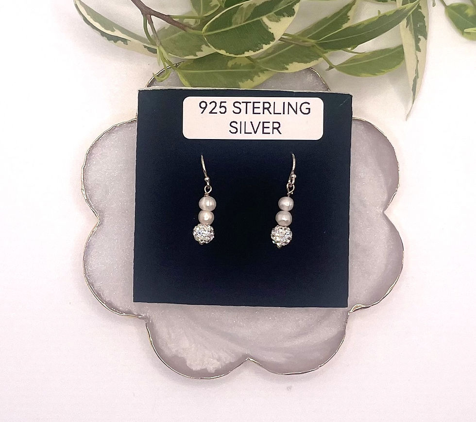 Thumbnail: Pair of Cubic Zirconia & Pearl Sterling Silver Earrings