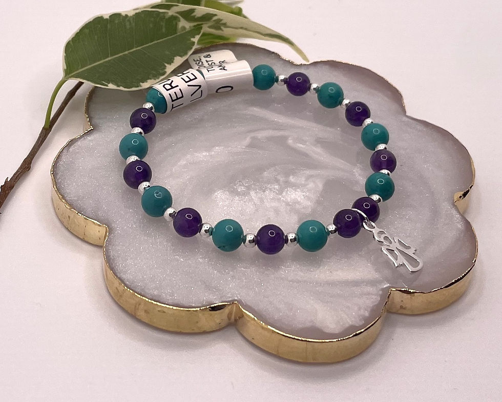 Thumbnail: "RUTH" Angel Charm, Amethyst, Turquoise & Sterling Silver Stretch Bracelet 