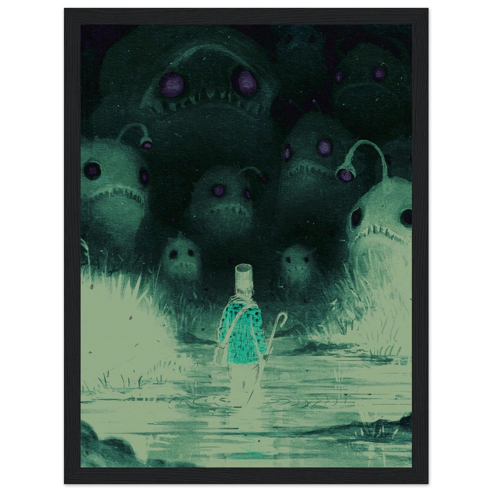 The Gloom Watchers (Blue, Inverted) | Wooden-Framed Fine Art Print