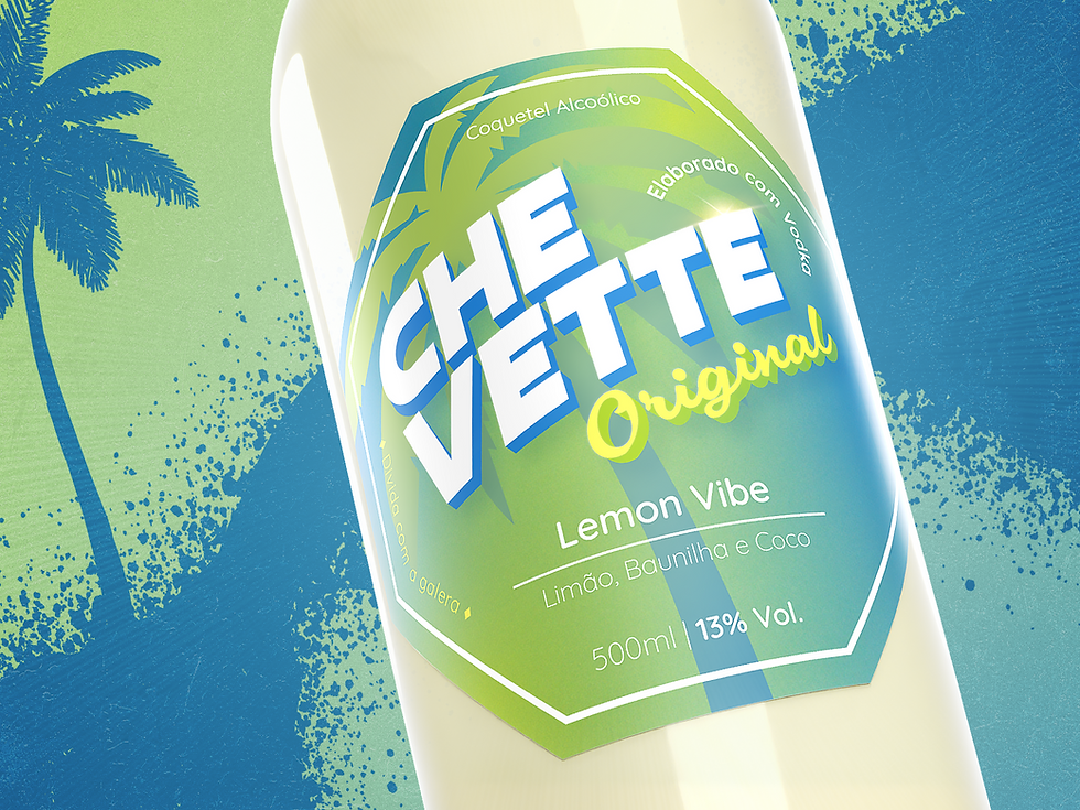 Chevette Original Lemon Vibe 500 ml bottle, a vodka-based alcoholic cocktail with lemon, vanilla, and coconut notes, 13% ABV, with a vibrant label featuring tropical palm trees.