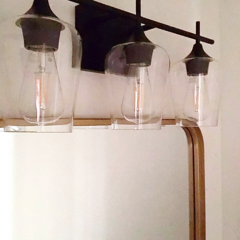 Modern 3-light glass and oil rubbed bronze vanity fixture
