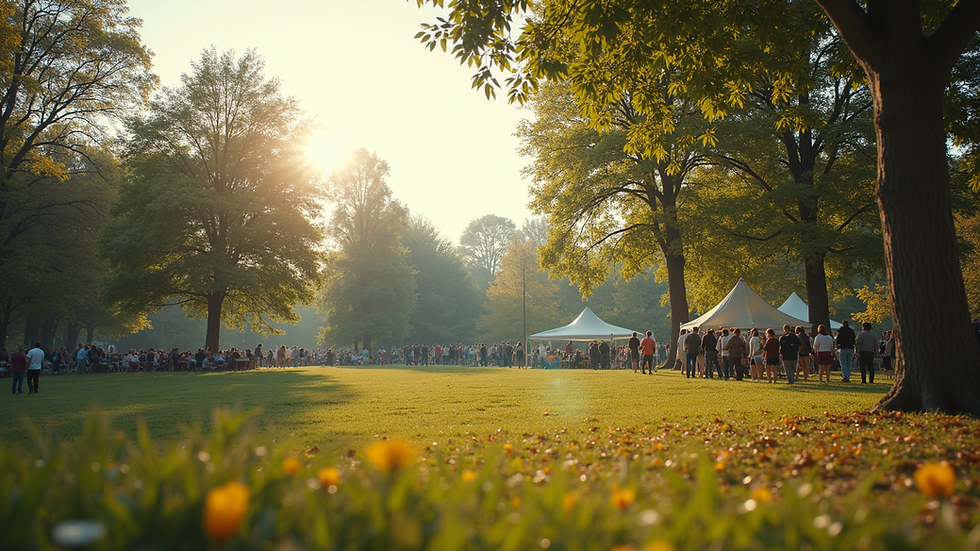 Wide angle view of a scenic park during a community event