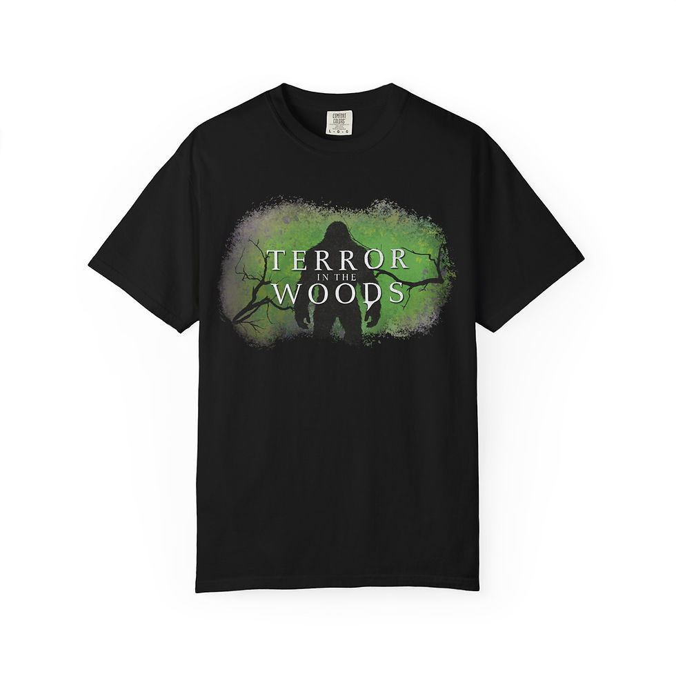Thumbnail: Terror in the Woods Green Logo and Bigfoot Black T Shirt