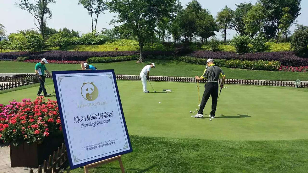 Warming up for the big day of golf.
