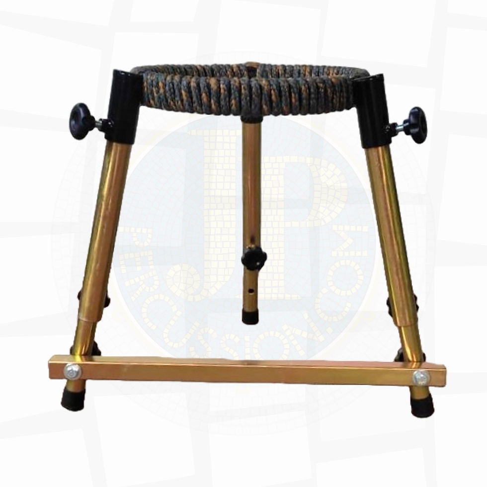 Back of an Ivsom Iron Timba, Timbal or Timbau Stand with footrest.