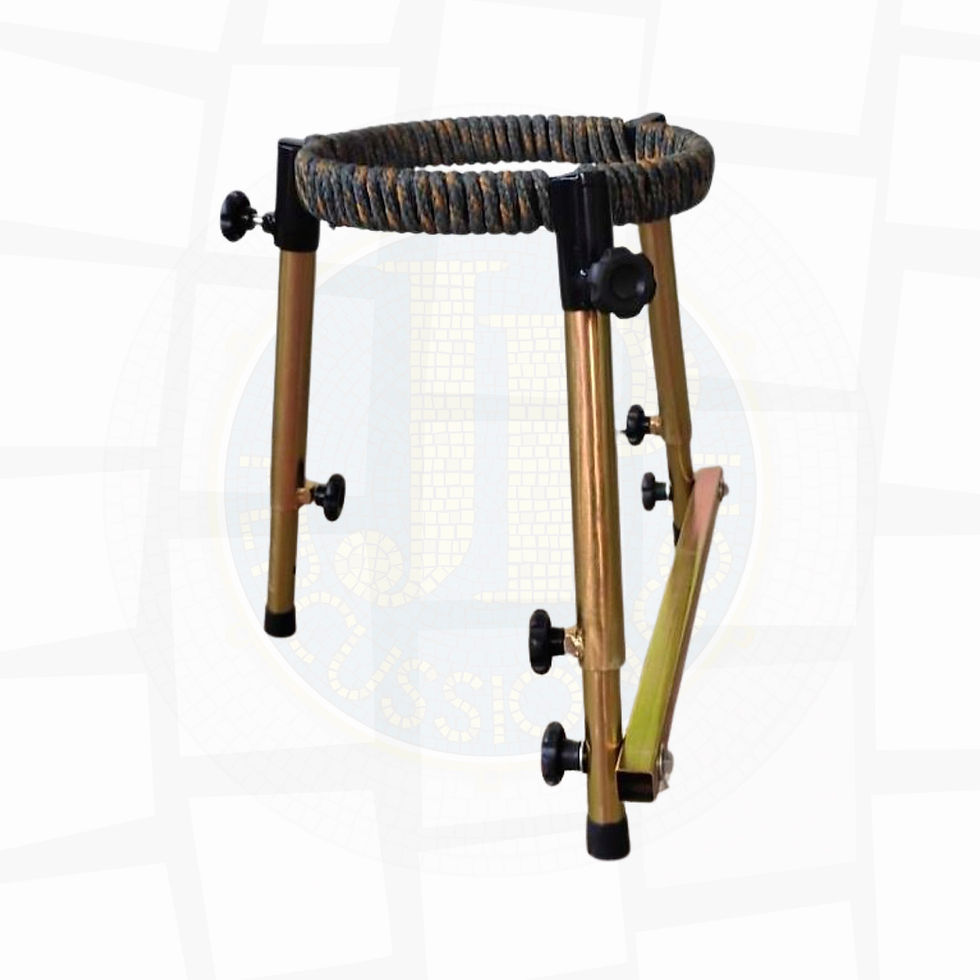 Thumbnail: Side of an Ivsom Iron Timba, Timbal or Timbau Stand with footrest.