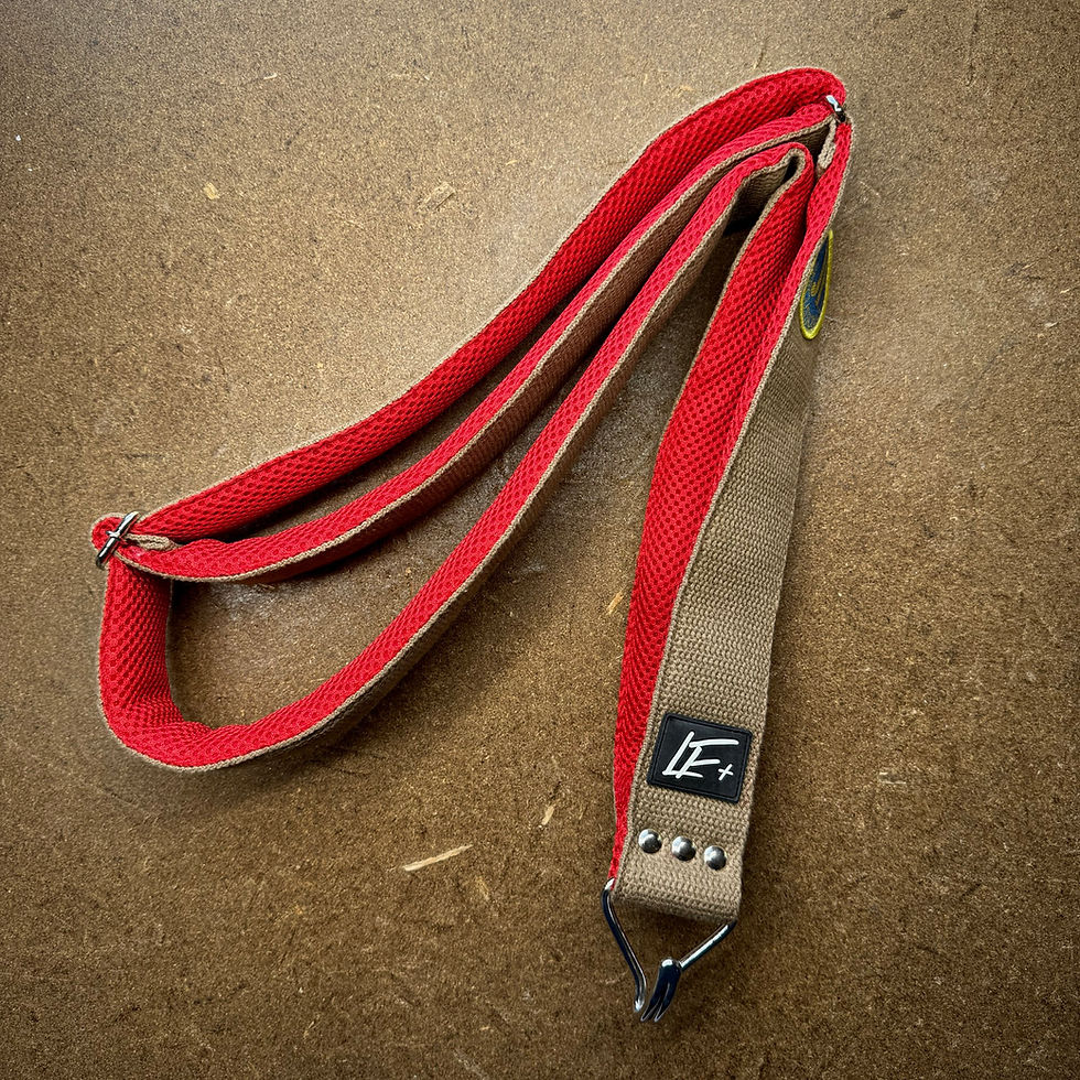 Thumbnail: Beije and red coloured Cotton shoulder drum strap by JP Percussion and LF+