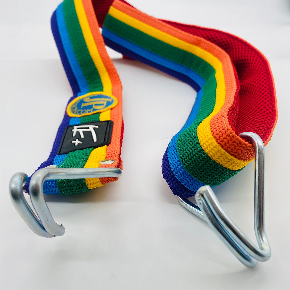 Thumbnail: Rainbow two hook drum strap on a white background.