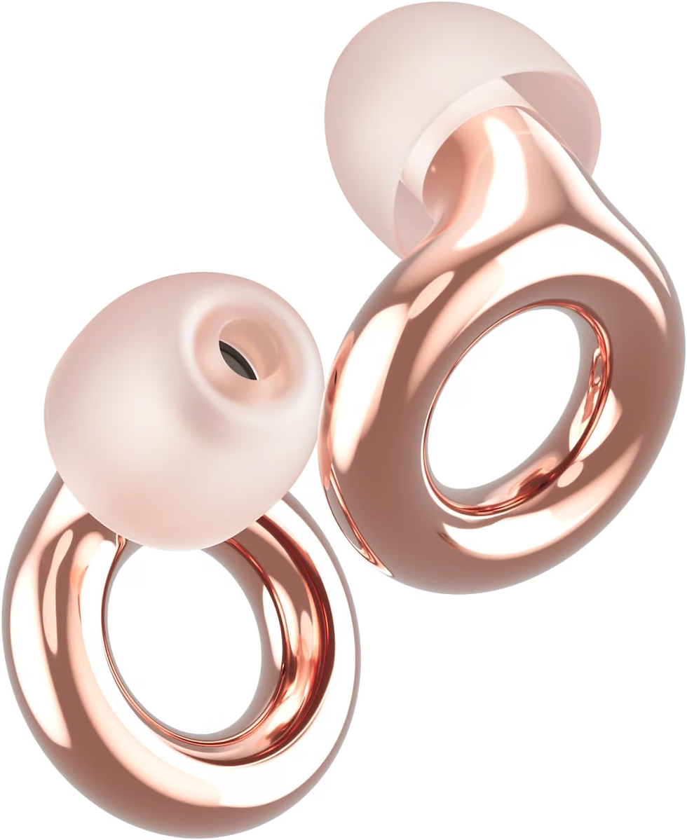 Abstract glossy rose-gold and pale pink rings overlapping on a white background, with soft reflections and no text.