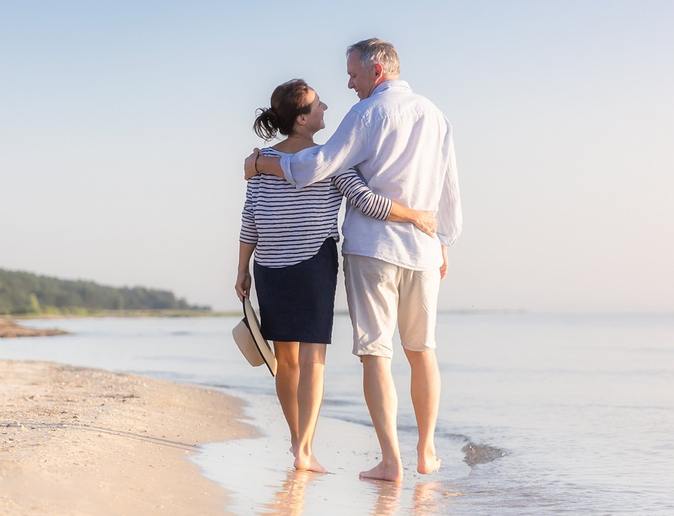A couple taking a stroll with smooth, healthy looking legs.