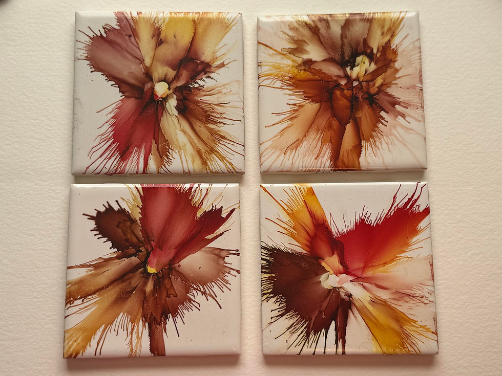 Abstract alcohol ink on ceramic tiles