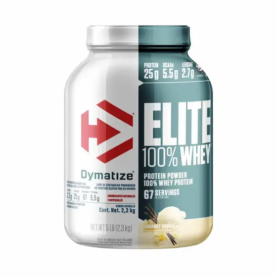 Dymatize Elite 100% Whey Protein, Vainilla, 63 Porciones, 2.3kg.