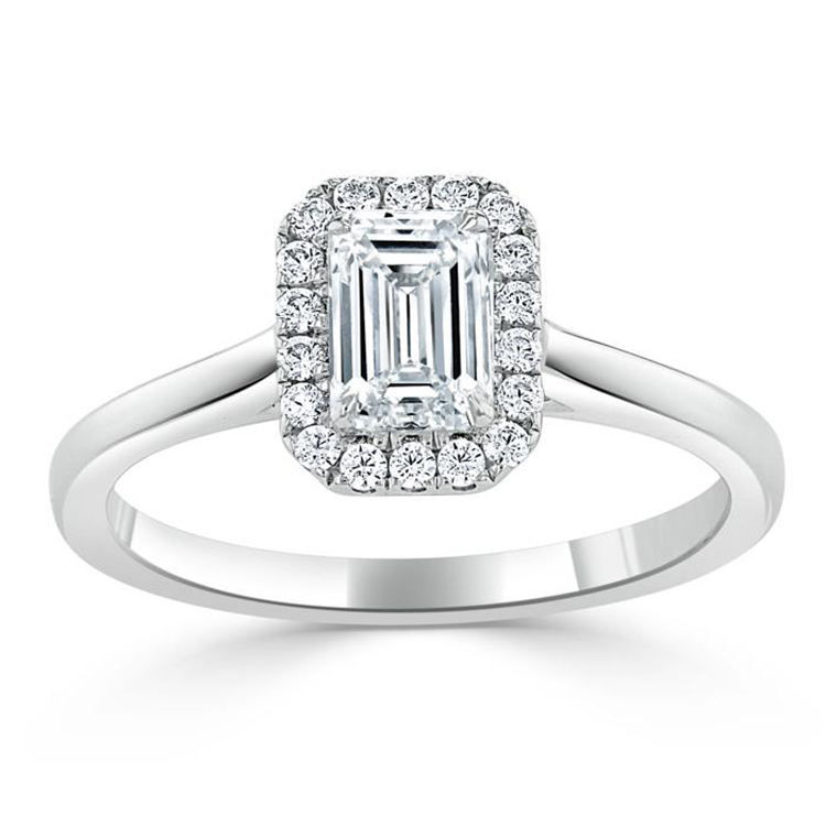 emerald cut halo moissanite ring