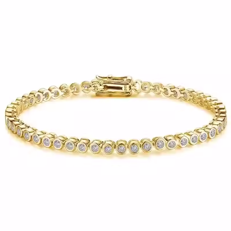 Bezel-Set Moissanite Tennis Bracelet - 18K Gold-Plated Silver
