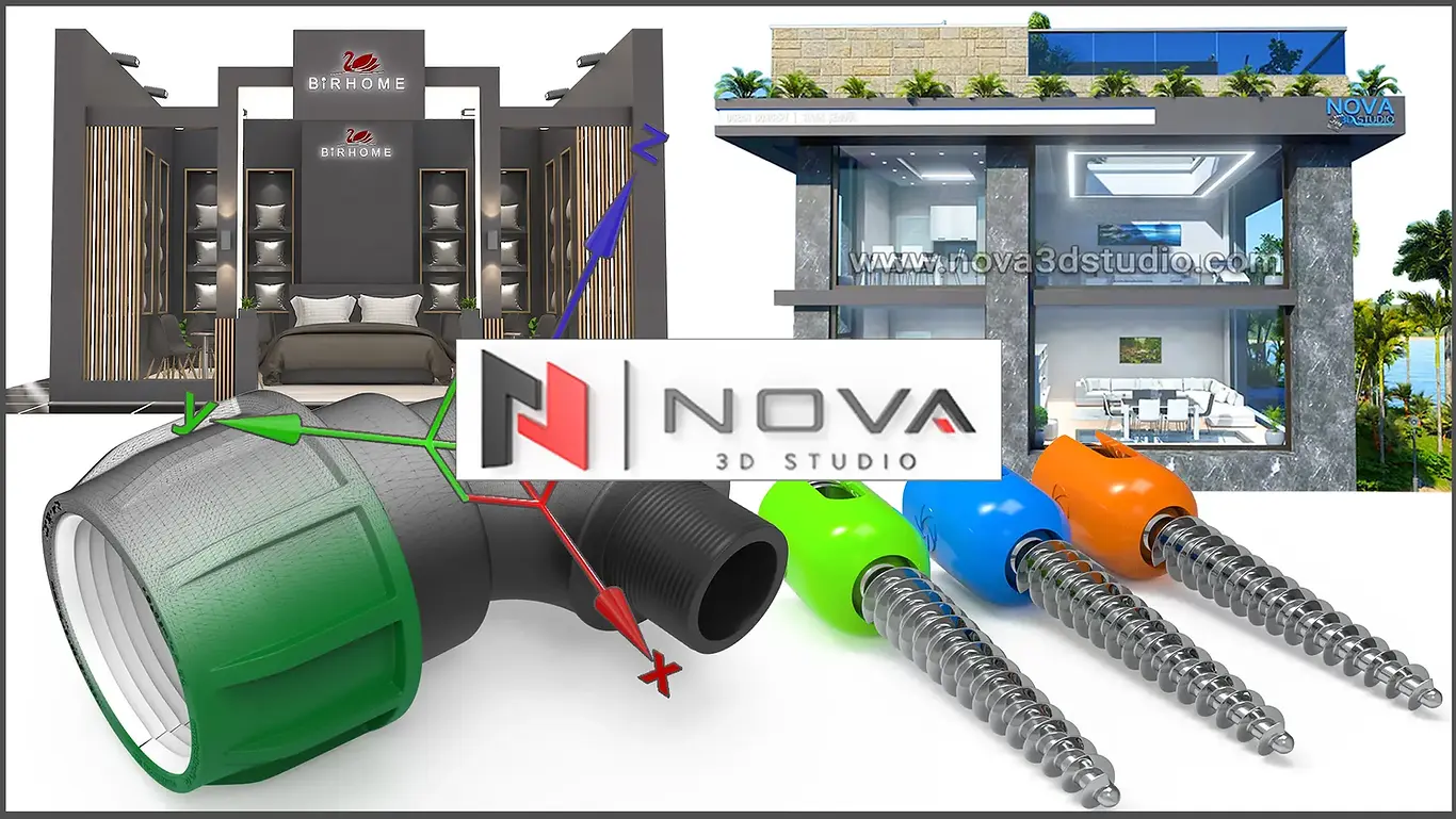 Exhibition stand design, architectural visualization, product rendering and 3D animation services by Nova 3D Studio.