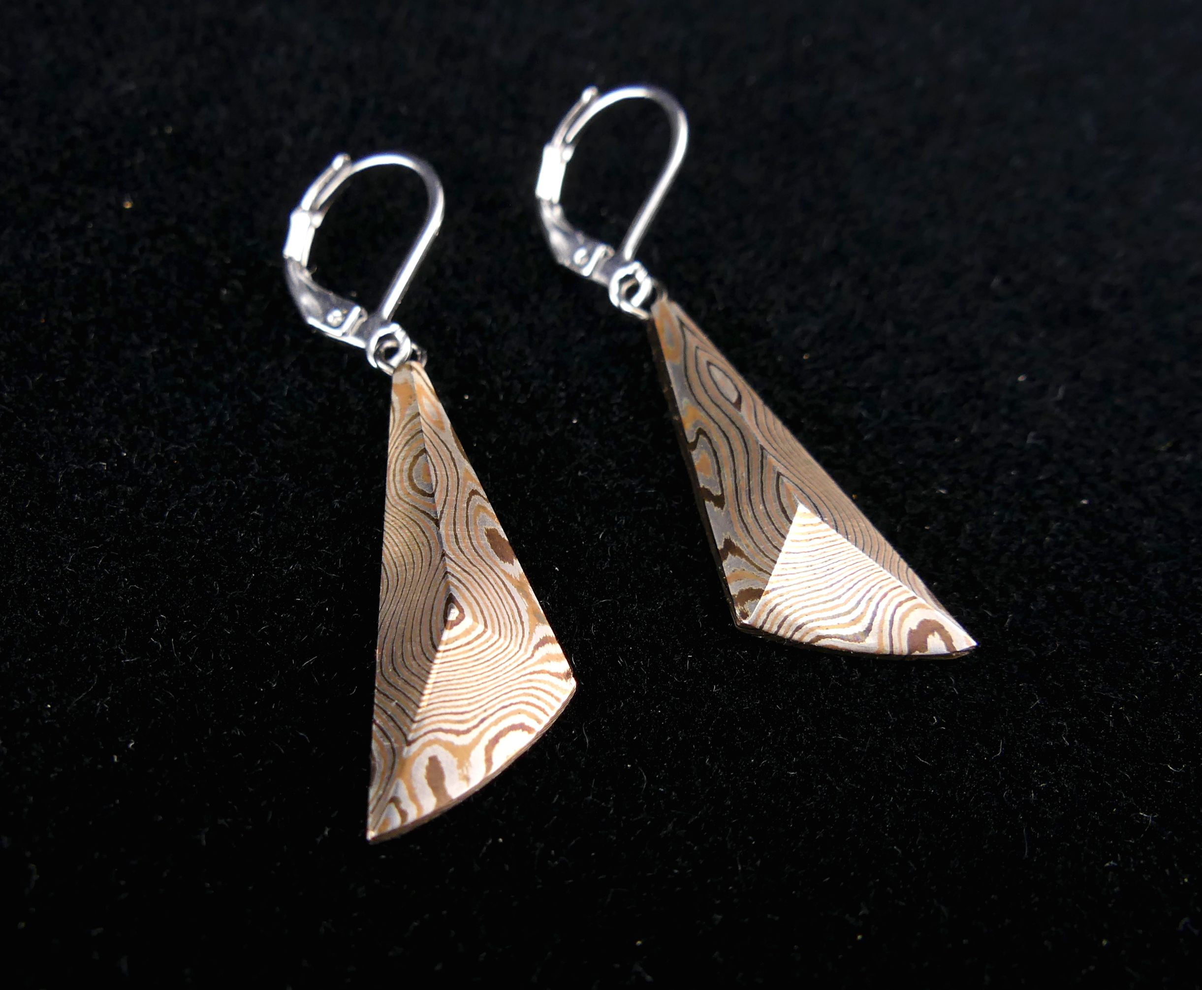 Pièce unique - Boucles d'oreilles RÉVERSIBLES - Mokume Gane