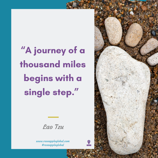 Travel Quote about the a journey begins with. one step.