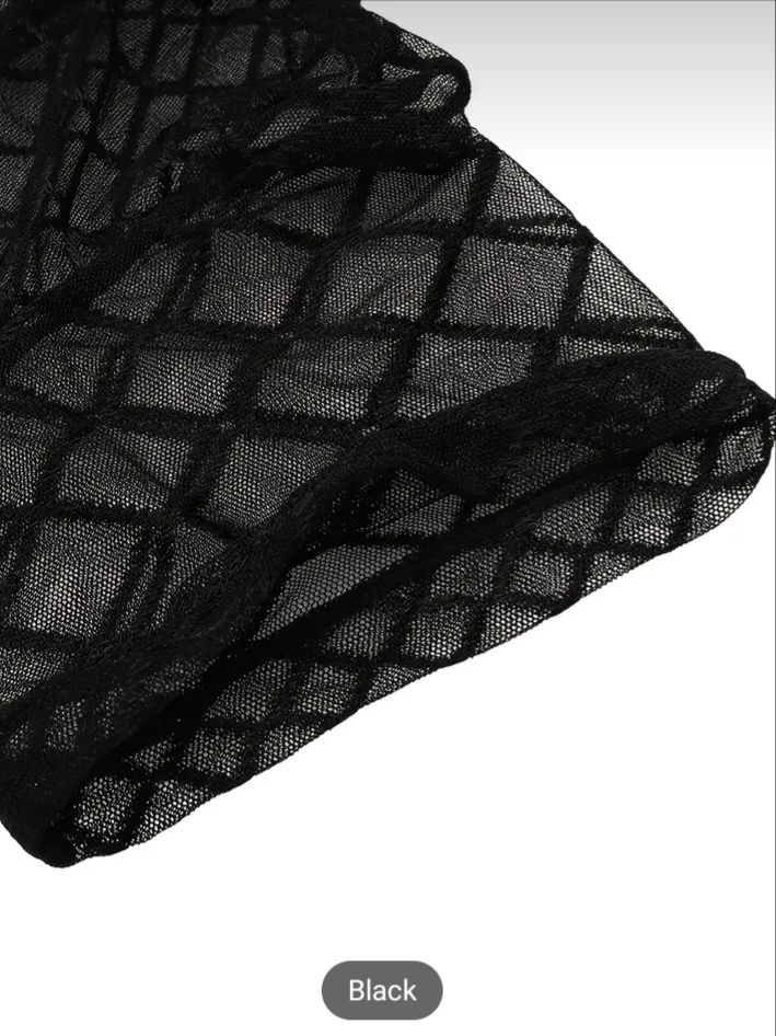 Thumbnail: Men's  Mesh Slim T-shirt Top, Sheer Lingerie Muscle Fishing Net Tank 