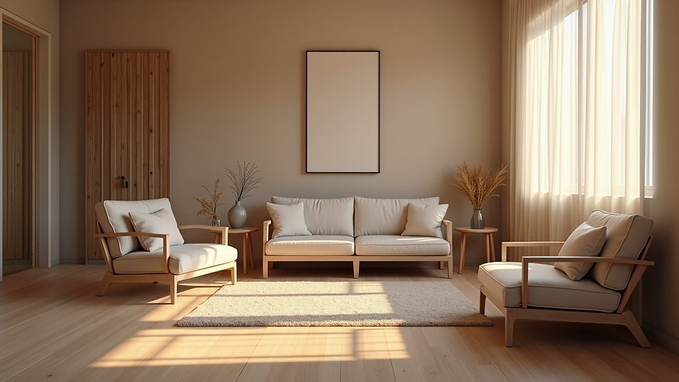 Eye-level view of a cozy therapy room with comfortable seating