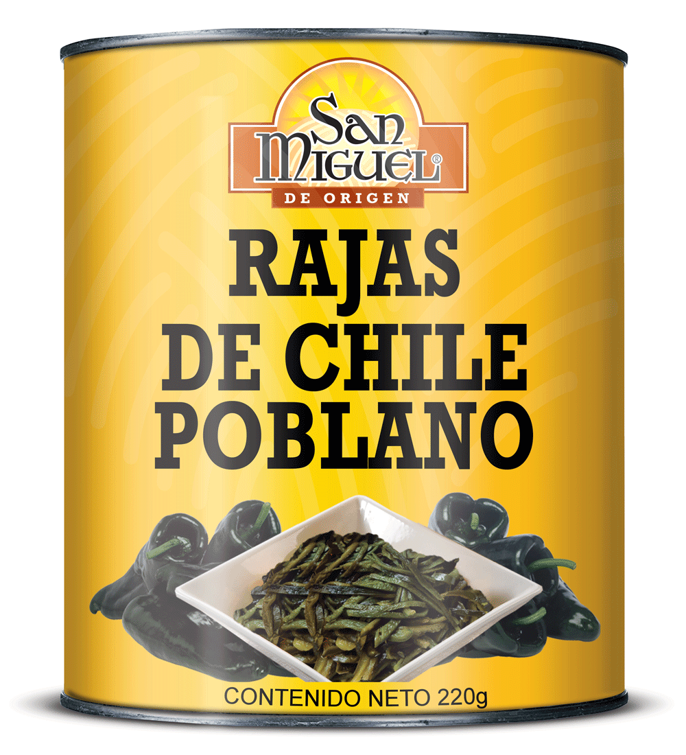 RAJAS DE CHILE POBLANO - 24 LATAS DE 220 GR
