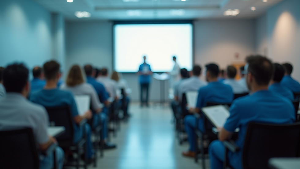 High angle view of a medical seminar in progress