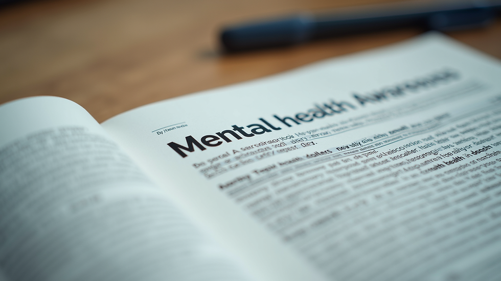 Close-up view of educational materials on mental health awareness