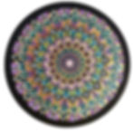Colorful mandala artwork on black background, intricate design. Los Angeles - 24.8" x 24.8" x .5" Acrylic on Wood - 2025