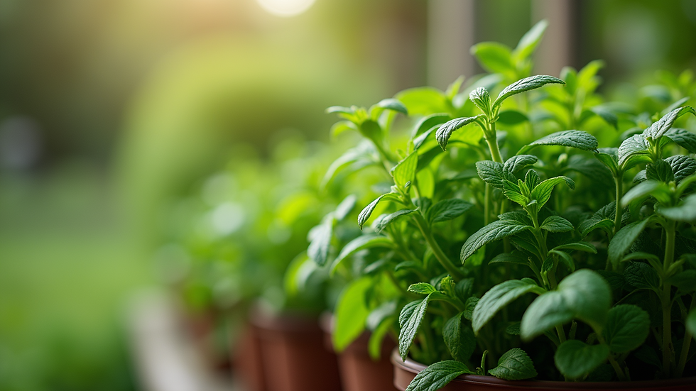 Close-up view of fresh herbs in a garden