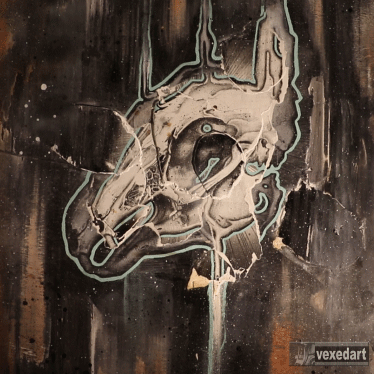rabbit skull art childhood memories fine art painting screenprint