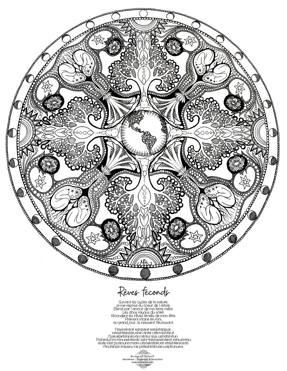 Miniature : Mandala à colorier "Rêves féconds", format 8,5" x 11"