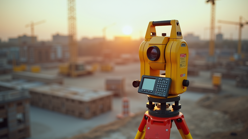 High angle view of a construction site with surveying equipment