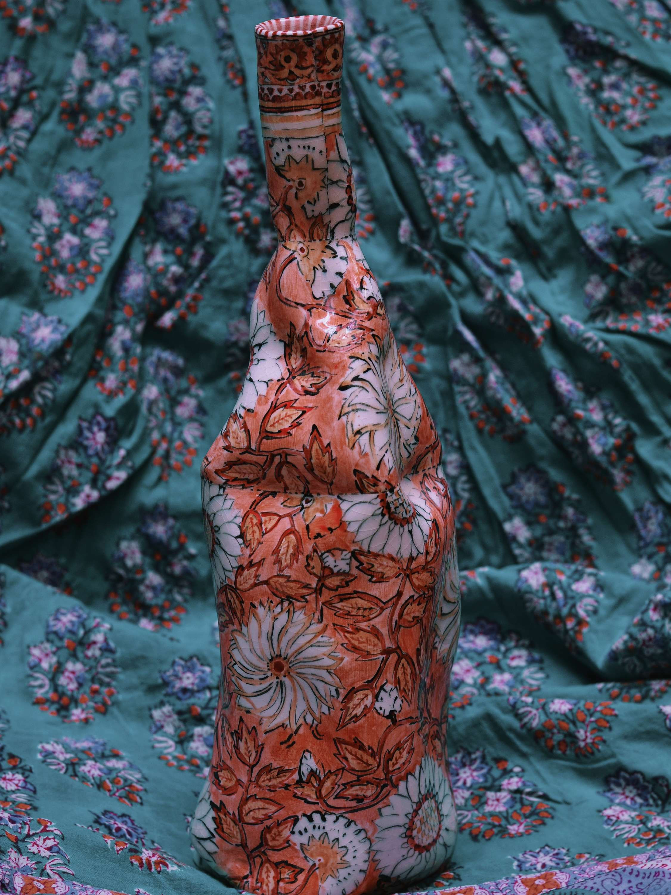 Bottle - Salmon and White Florals - Sanganeri Block Print