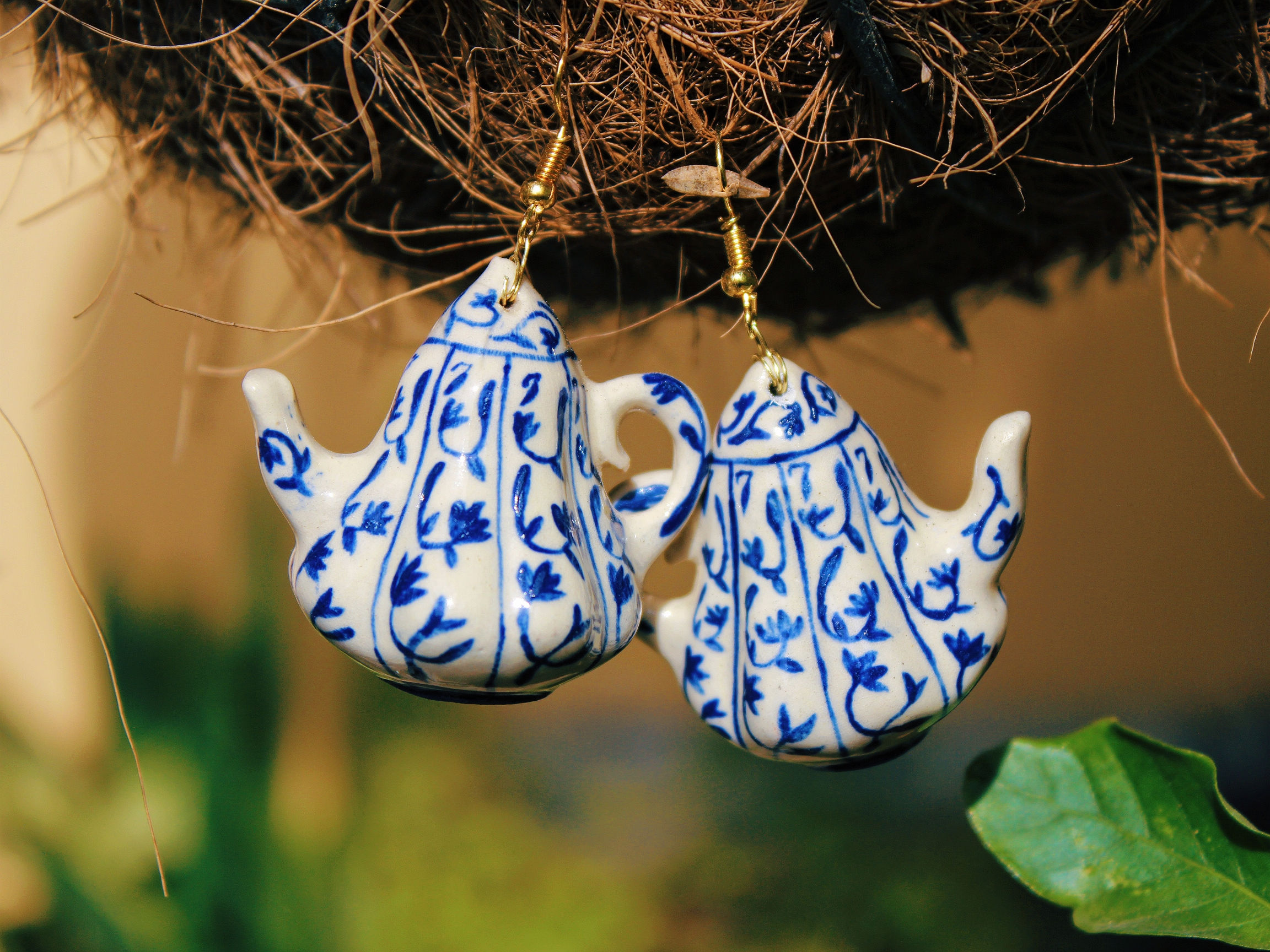Blue & White - Miniature Kettle Earrings 