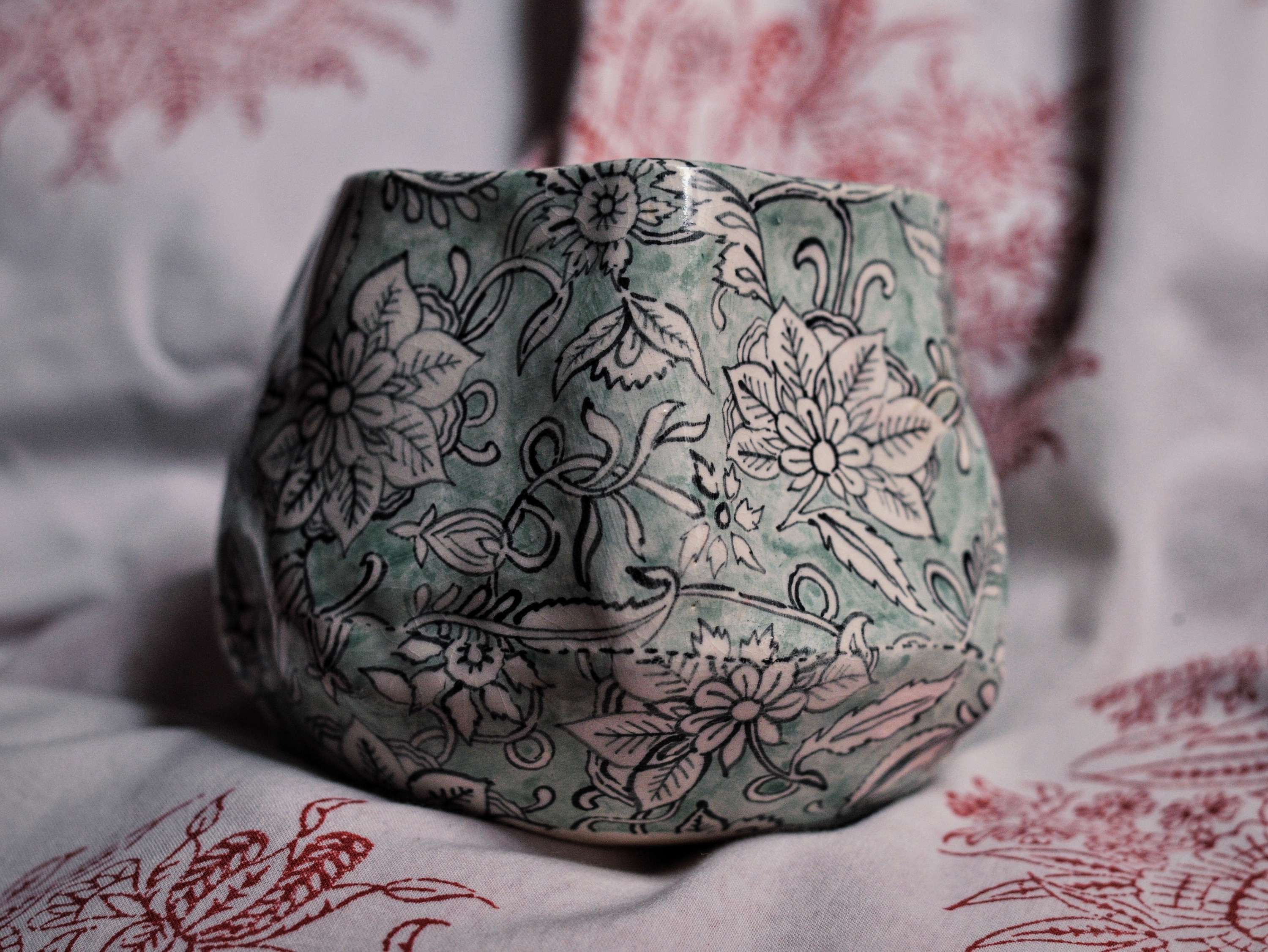 Round Potli Cup - Light Turquoise - Sanganeri Block Print