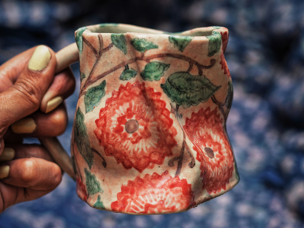 Thumbnail: Potli Mug - Red, Cream and Teal - Sanganeri Block Print