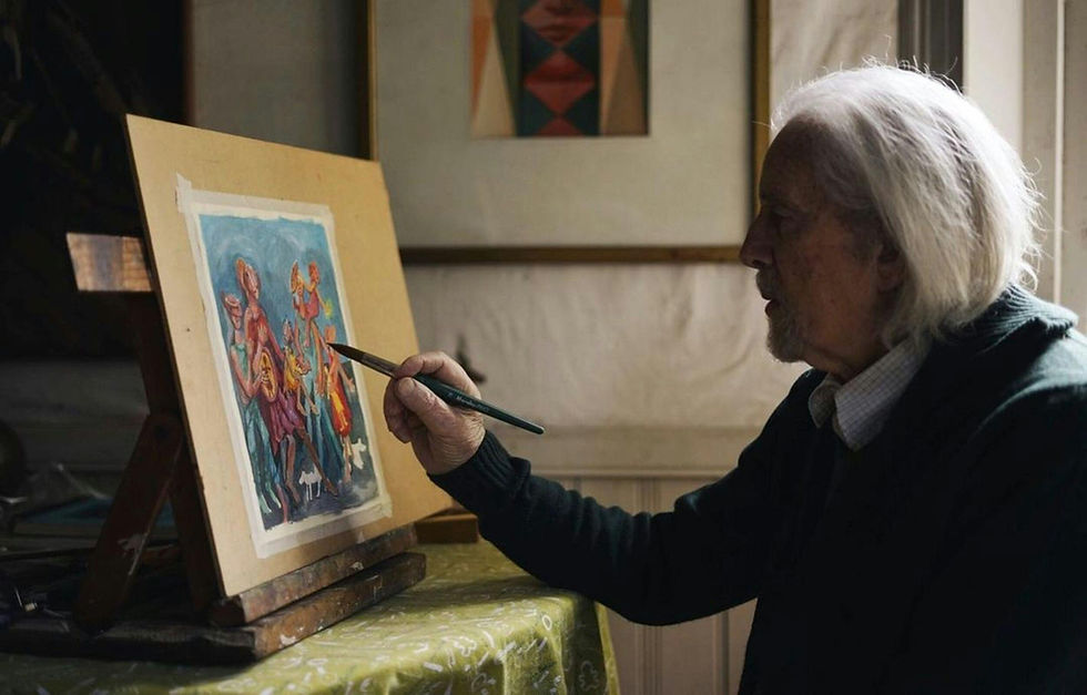 elderly artist painting at easel representing human taste and experience that artificial intelligence cannot replicate