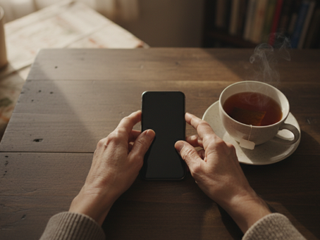 older adult setting down smartphone after setting screen time limits