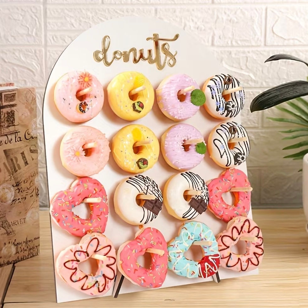 Thumbnail: White display stand with 'donuts' and 16 colorful mini donuts