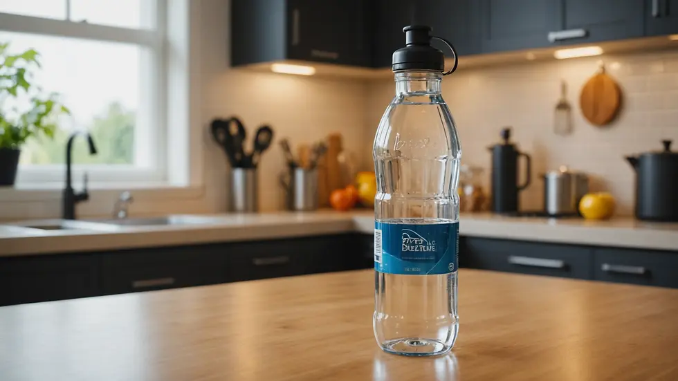 Close-up view of a water bottle on a kitchen counter
