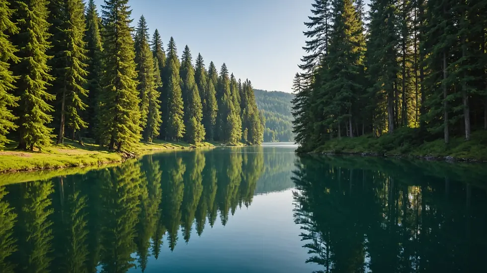 Eye-level view of a serene lake surrounded by trees