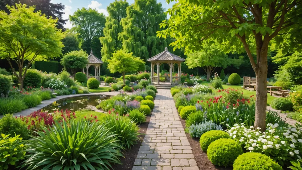 Wide angle view of a tranquil garden that inspires healing
