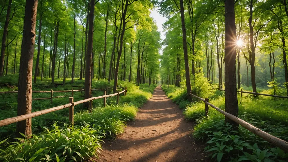 Wide angle view of a nature trail highlighting a healthy lifestyle choice