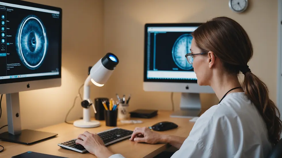 Eye-level view of a patient preparing for a telehealth appointment