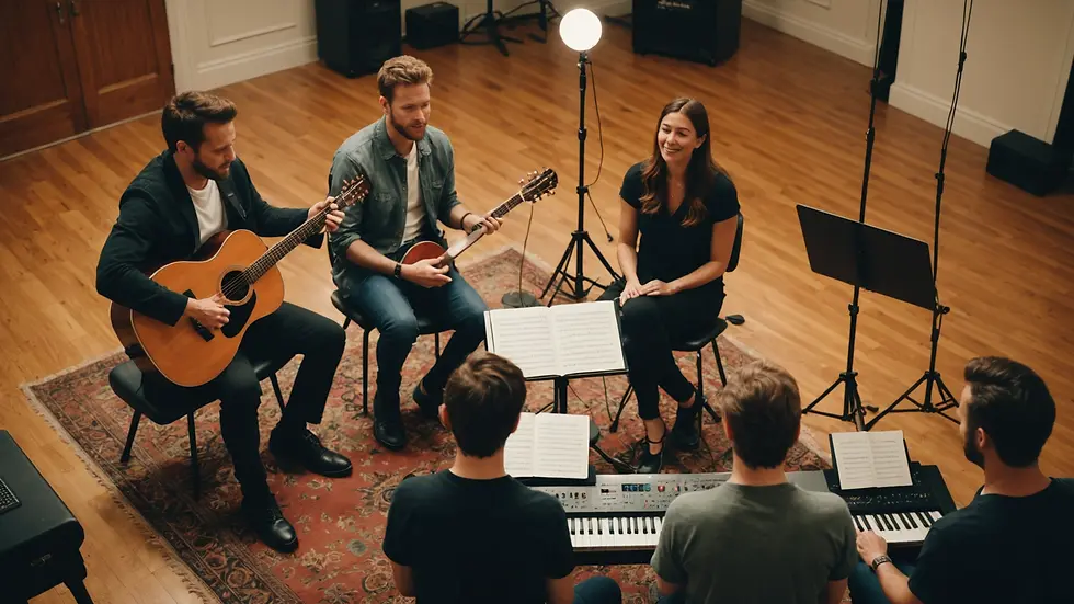 High angle view of a therapy session incorporating music and singing