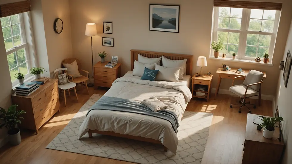 High angle view of a bedroom setting