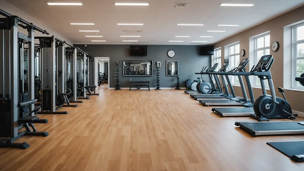 Eye-level view of a calm exercise area in a fitness studio