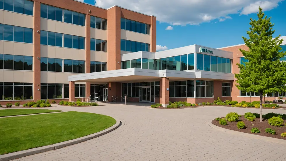 Wide angle view of a healthcare facility exterior