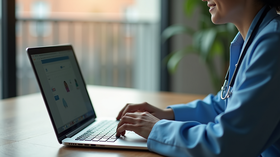 High angle view of a person using a laptop for a virtual healthcare appointment