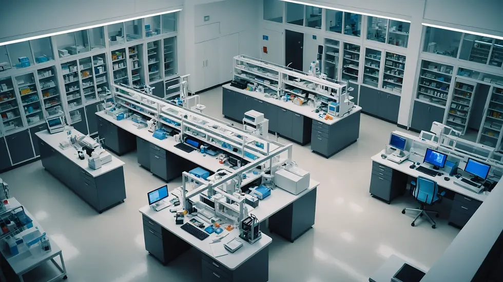 High angle view of a clinical lab with scientific equipment