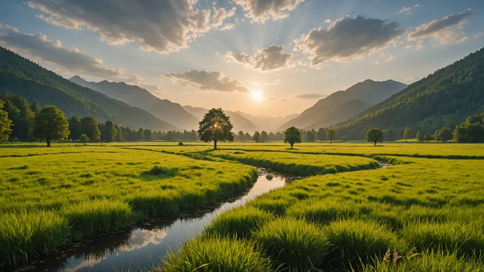 Wide angle view of a serene nature landscape